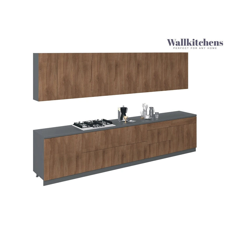 Natural Teak and Black Kitchen Cabinet Set, 13Ft Wide - 153x24