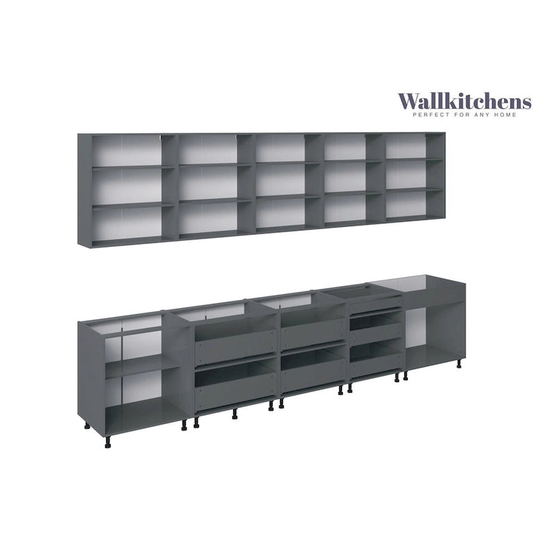 Natural Teak and Black Kitchen Cabinet Set, 13Ft Wide - 153x24
