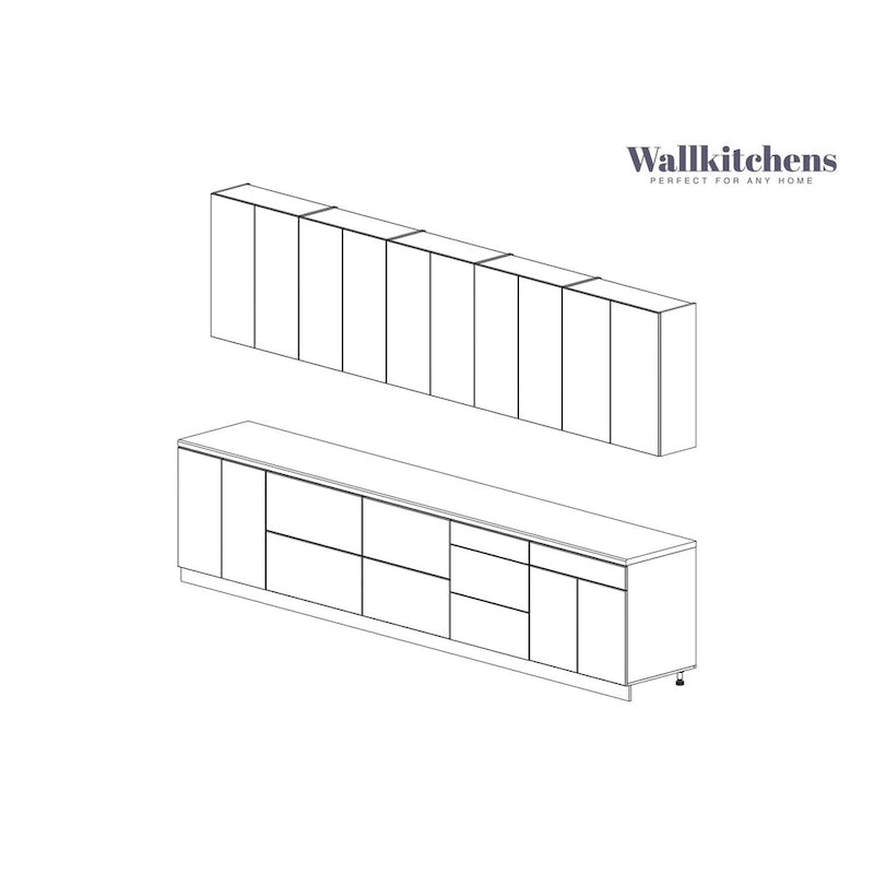 Natural Teak and Black Kitchen Cabinet Set, 13Ft Wide - 153x24
