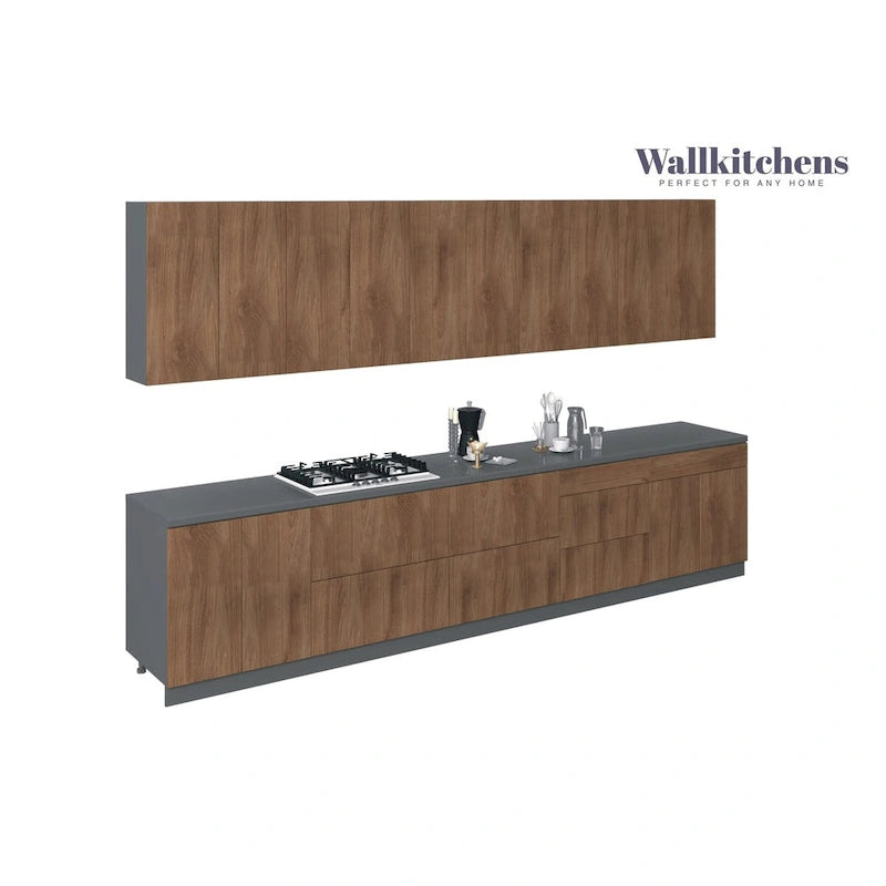 Natural Teak and Black Kitchen Cabinet Set, 13Ft Wide - 153x24