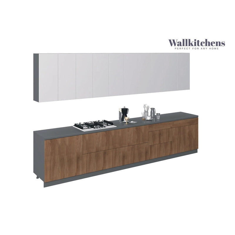 Natural Teak and Black Kitchen Cabinet Set, 13Ft Wide - 153x24