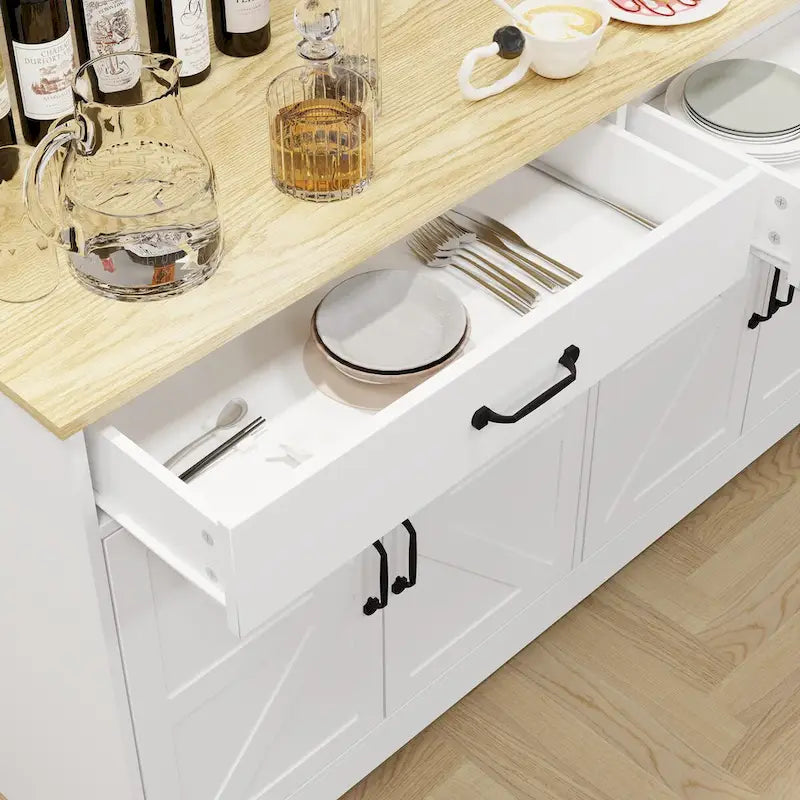 47.95 Farmhouse Buffet Cabinet Storage Sideboard with 2 Drawers and 4 Doors for Dining Living Room Kitchen Cupboard-White