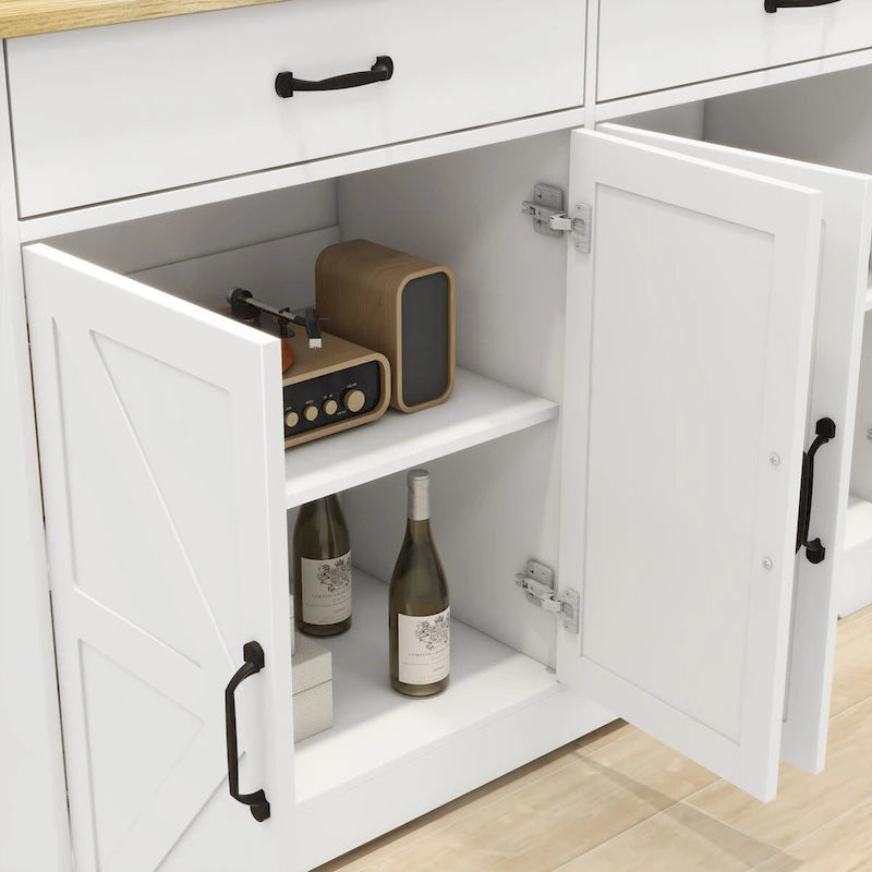 47.95 Farmhouse Buffet Cabinet Storage Sideboard with 2 Drawers and 4 Doors for Dining Living Room Kitchen Cupboard-White