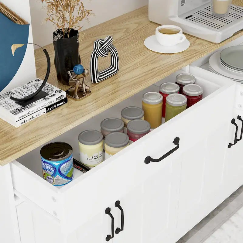 47.95 Farmhouse Buffet Cabinet Storage Sideboard with 2 Drawers and 4 Doors for Dining Living Room Kitchen Cupboard-White