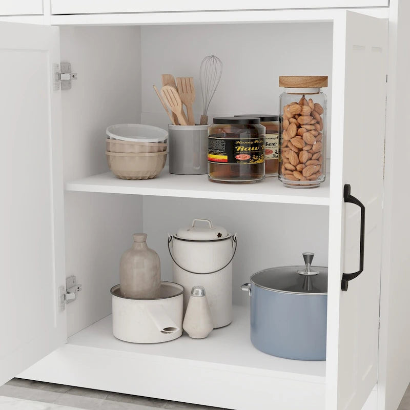 47.95 Farmhouse Buffet Cabinet Storage Sideboard with 2 Drawers and 4 Doors for Dining Living Room Kitchen Cupboard-White