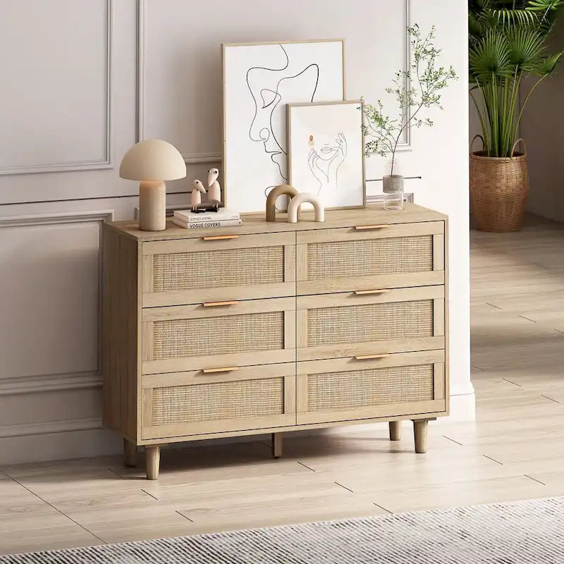 43.316-Drawers Rattan Storage Cabinet Rattan Drawer,for Bedroom,Living Room,Black