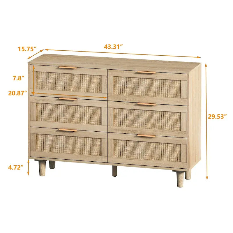 43.316-Drawers Rattan Storage Cabinet Rattan Drawer,for Bedroom,Living Room,Black