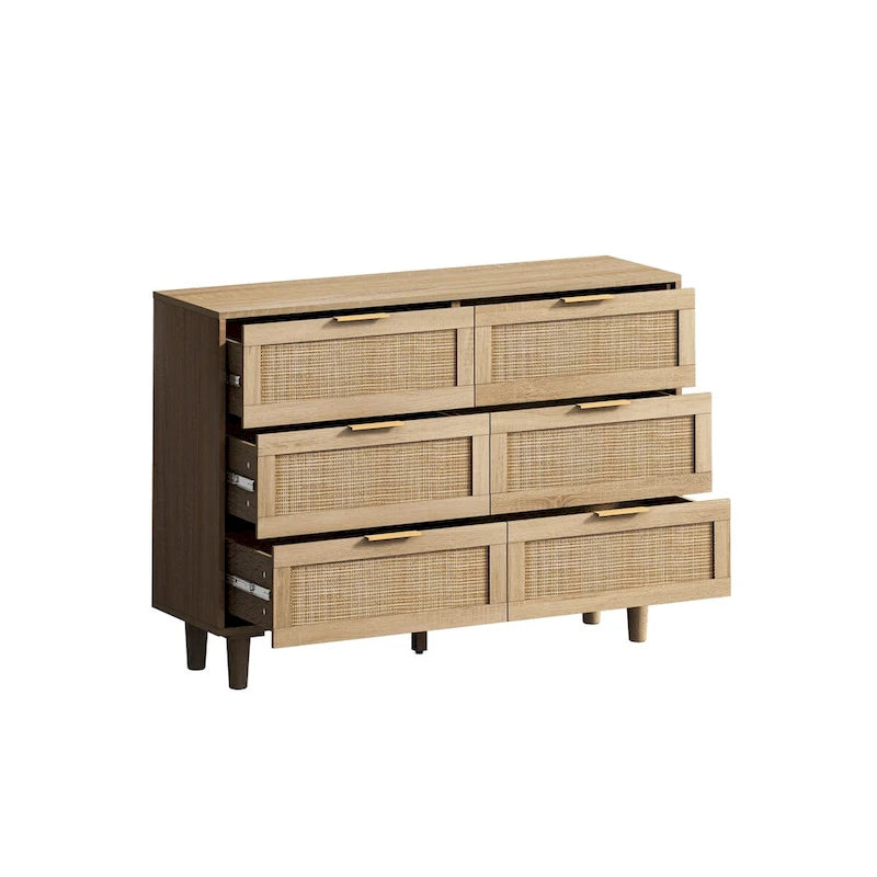 43.316-Drawers Rattan Storage Cabinet Rattan Drawer,for Bedroom,Living Room,Black
