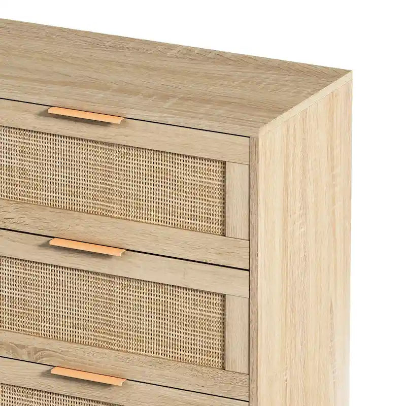 43.316-Drawers Rattan Storage Cabinet Rattan Drawer,for Bedroom,Living Room,Black