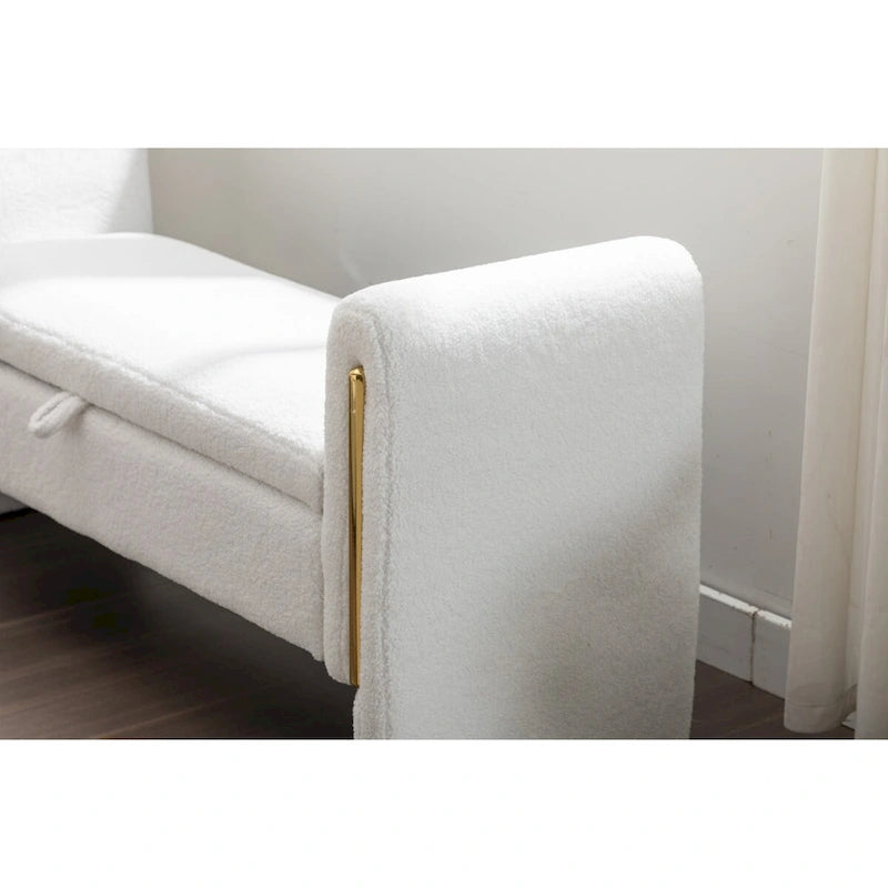 Teddy Fabric Storage Bench Bedroom Bench With Gold Metal Trim Strip For Living Room Bedroom Indoor