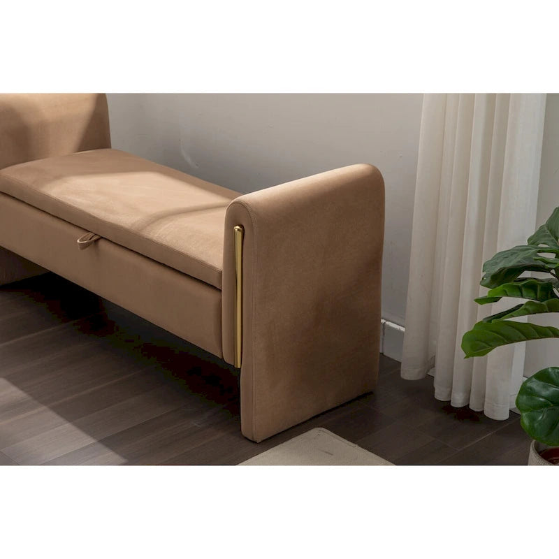 Teddy Fabric Storage Bench Bedroom Bench With Gold Metal Trim Strip For Living Room Bedroom Indoor