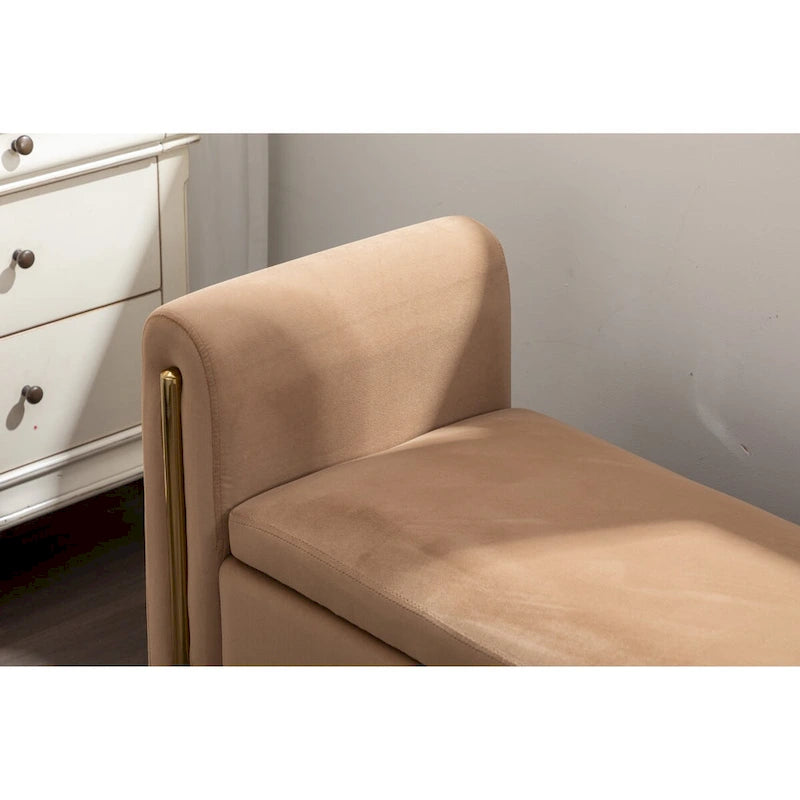 Teddy Fabric Storage Bench Bedroom Bench With Gold Metal Trim Strip For Living Room Bedroom Indoor