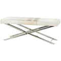 Leather Bench or Stool with Silver X-Shaped Stainless Metal Base - Beige or Gray - Roche River Decor