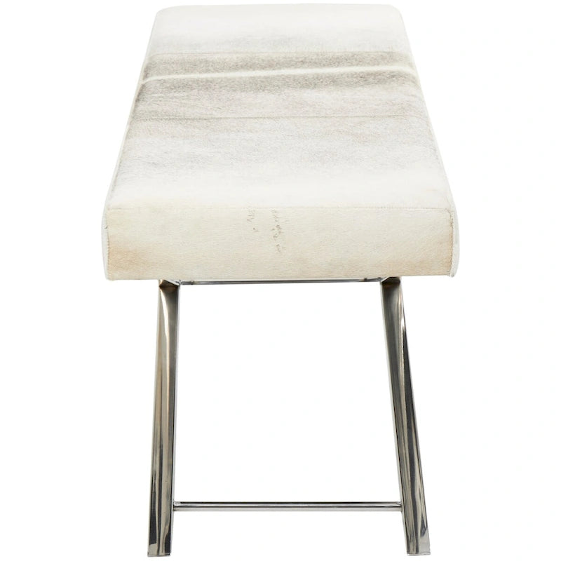 Faux Leather Bench or Stool with Silver X-Shaped Stainless Steel Base, Beige or Gray