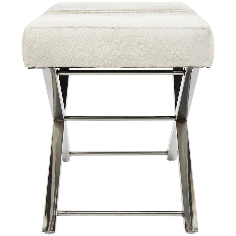 Faux Leather Bench or Stool with Silver X-Shaped Stainless Steel Base, Beige or Gray