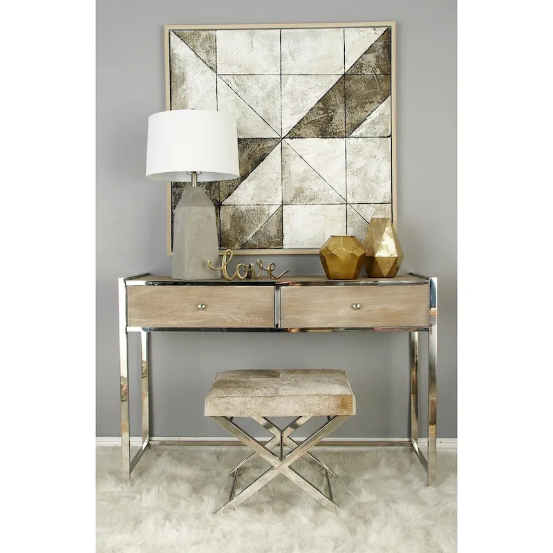 Faux Leather Bench or Stool with Silver X-Shaped Stainless Steel Base, Beige or Gray