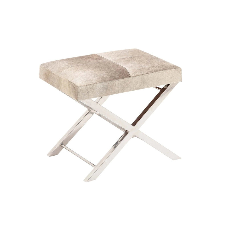 Faux Leather Bench or Stool with Silver X-Shaped Stainless Steel Base, Beige or Gray