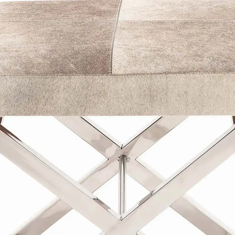 Faux Leather Bench or Stool with Silver X-Shaped Stainless Steel Base, Beige or Gray
