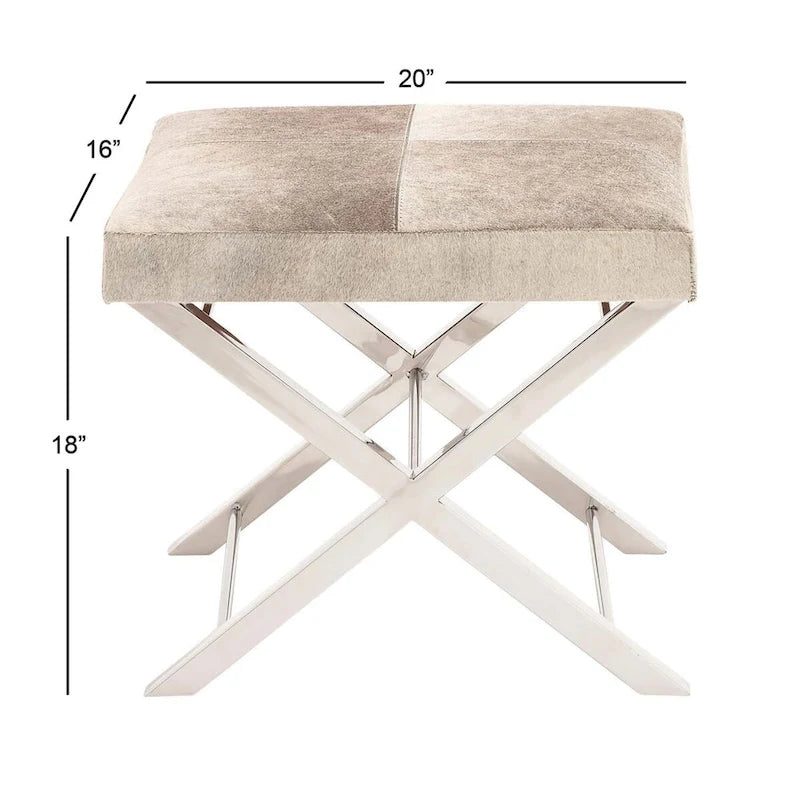 Faux Leather Bench or Stool with Silver X-Shaped Stainless Steel Base, Beige or Gray