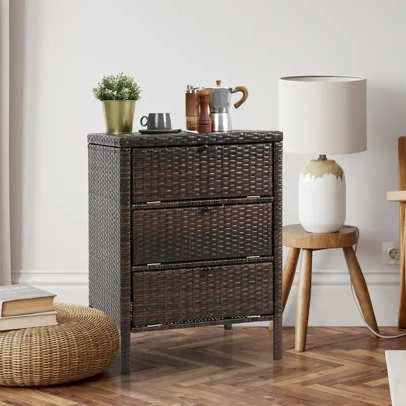 Rattan Storage Cabinet with 3 Drawers