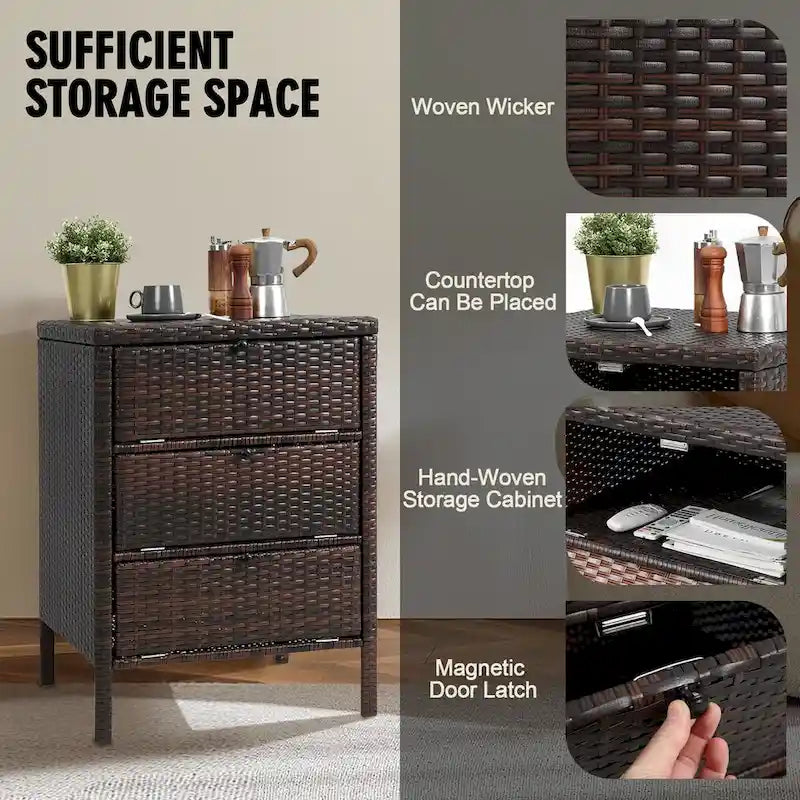 Rattan Storage Cabinet with 3 Drawers