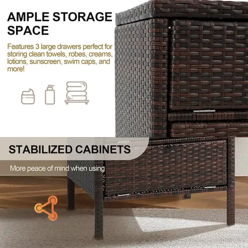 Rattan Storage Cabinet with 3 Drawers