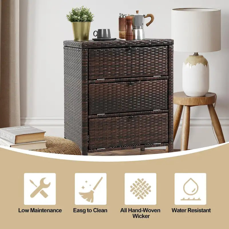 Rattan Storage Cabinet with 3 Drawers