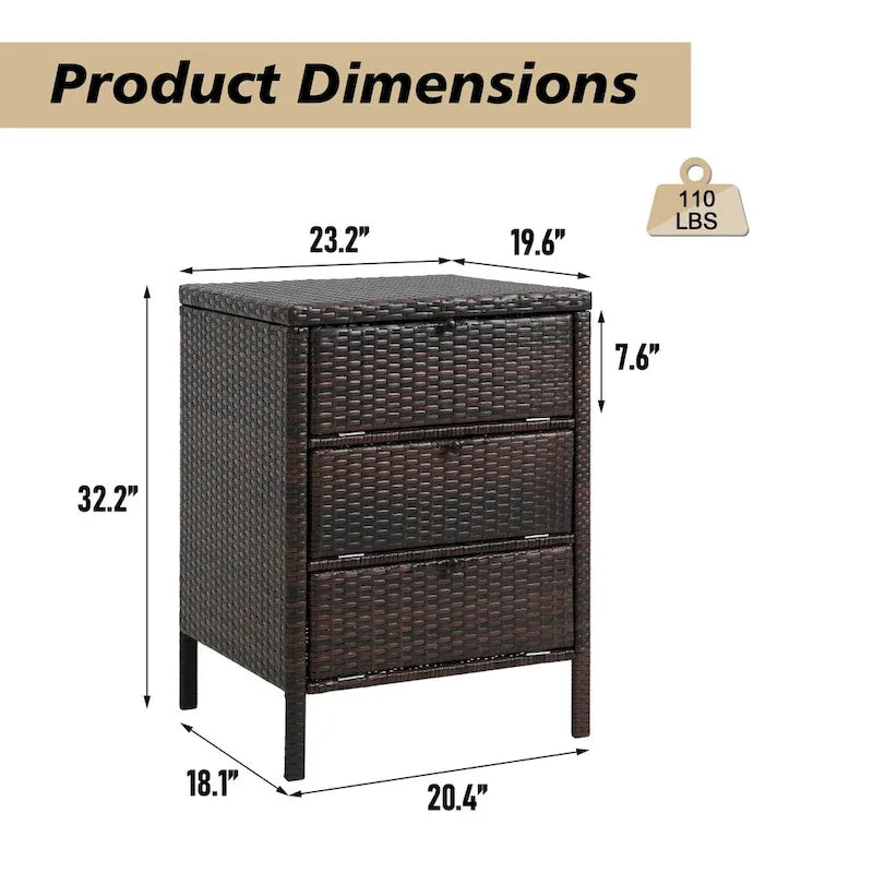 Rattan Storage Cabinet with 3 Drawers