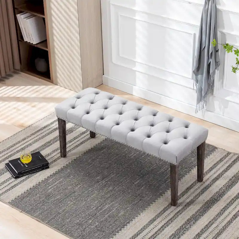 Upholstered Tufted Bench Ottoman Footrest Stool Accent Bench