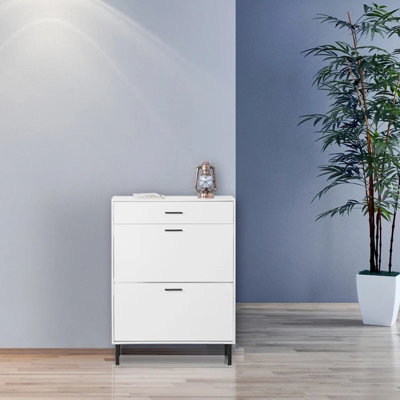 Shoe Cabinet, Freestanding Rack Storage Organizer with Drawers & Metal Legs, Storage Cabinet with 2 Flip Drawers for Entryway