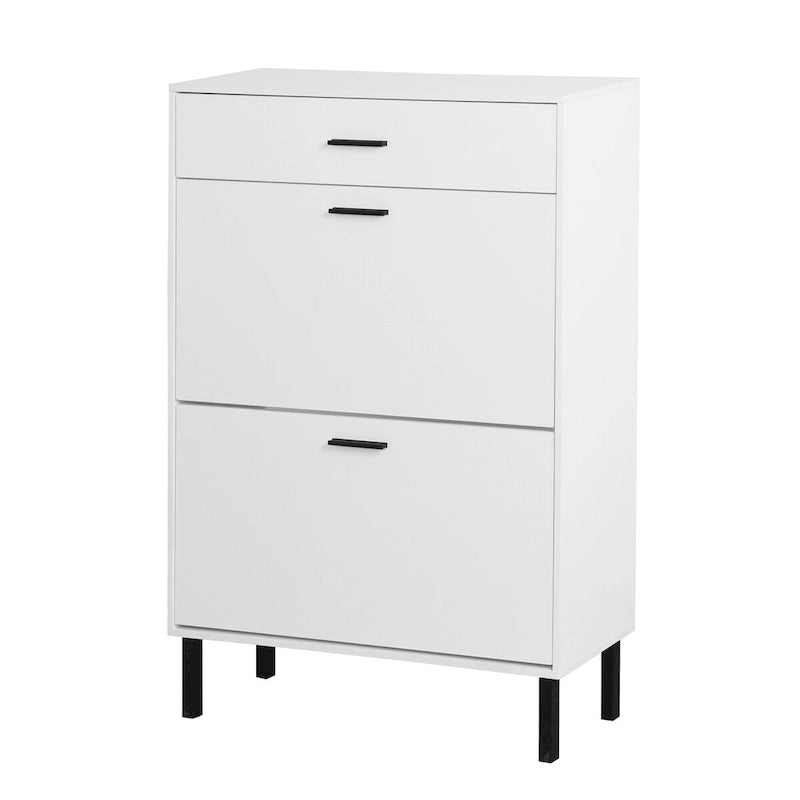 Shoe Cabinet, Freestanding Rack Storage Organizer with Drawers & Metal Legs, Storage Cabinet with 2 Flip Drawers for Entryway