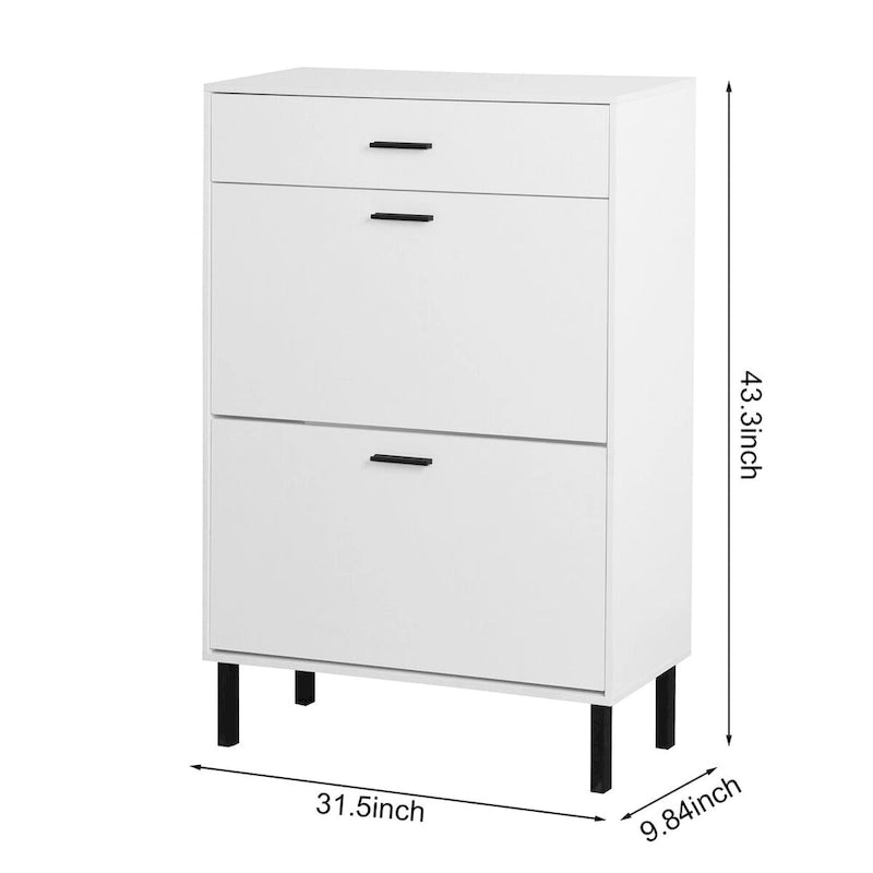 Shoe Cabinet, Freestanding Rack Storage Organizer with Drawers & Metal Legs, Storage Cabinet with 2 Flip Drawers for Entryway
