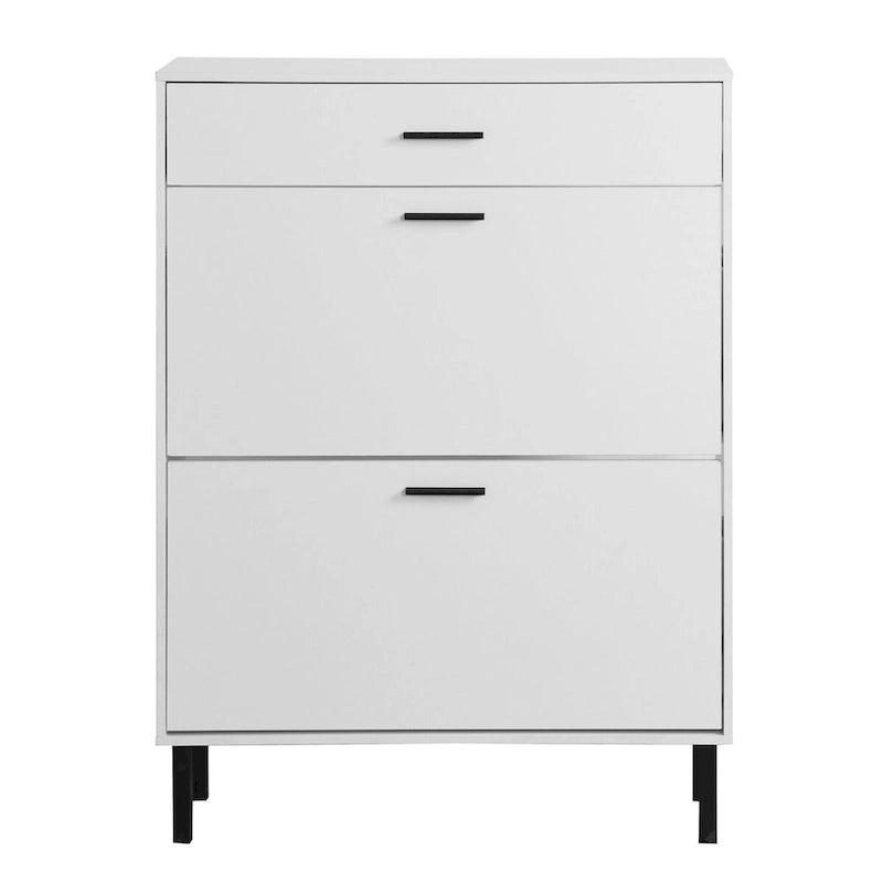 Shoe Cabinet, Freestanding Rack Storage Organizer with Drawers & Metal Legs, Storage Cabinet with 2 Flip Drawers for Entryway