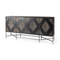 Two-Tone Brown Solid Wood Base Silver Frame 4-Cabinet Sideboard