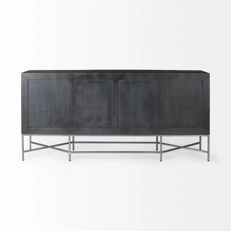 Two-Tone Brown Solid Wood Base Silver Frame 4-Cabinet Sideboard