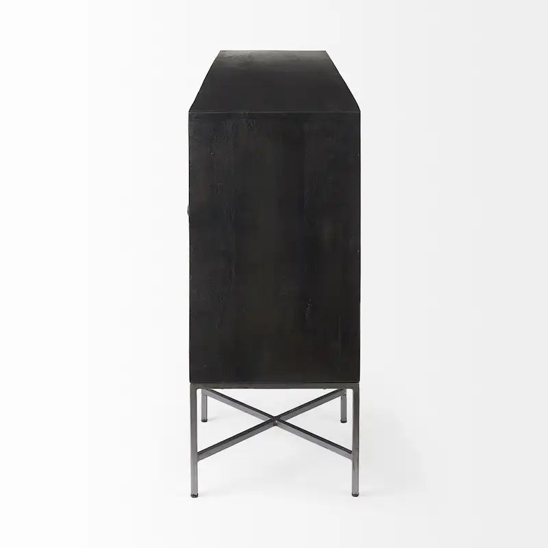 Two-Tone Brown Solid Wood Base Silver Frame 4-Cabinet Sideboard