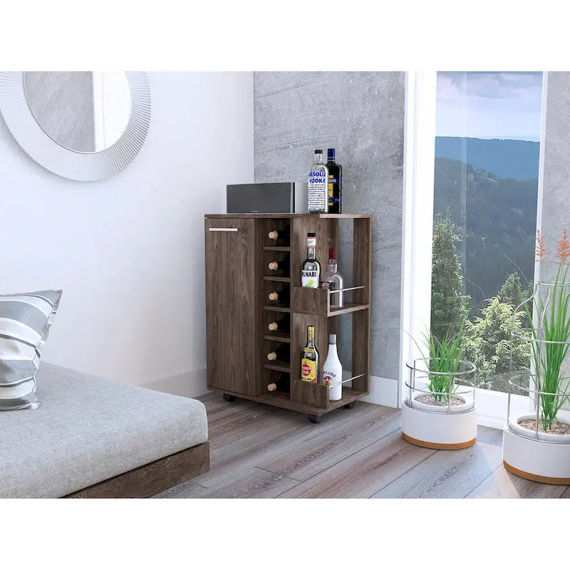2-Shelf 6-Bottle Bar Cart with Division