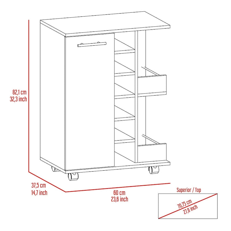 2-Shelf 6-Bottle Bar Cart with Division