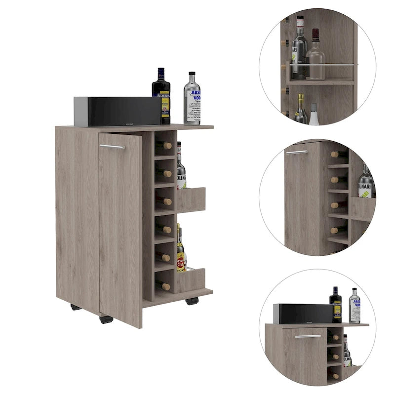 2-Shelf 6-Bottle Bar Cart with Division