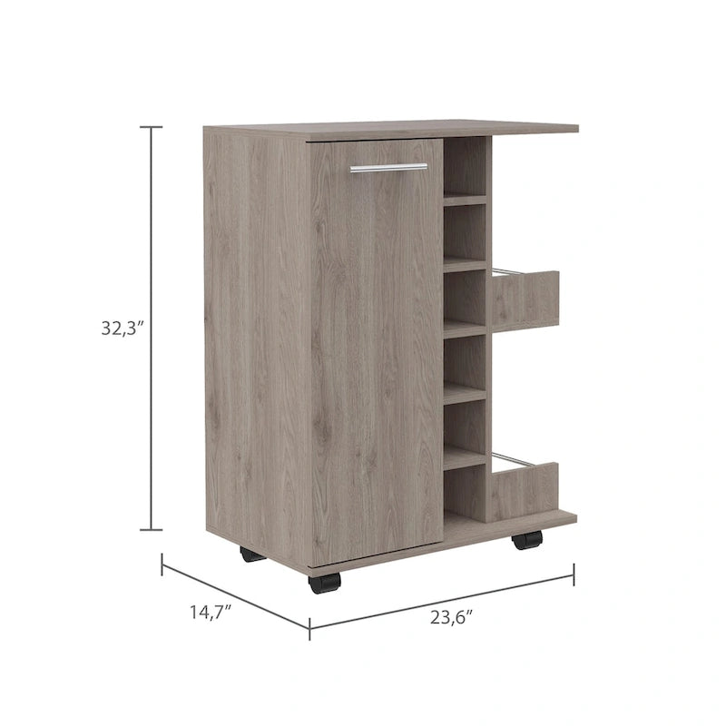 2-Shelf 6-Bottle Bar Cart with Division