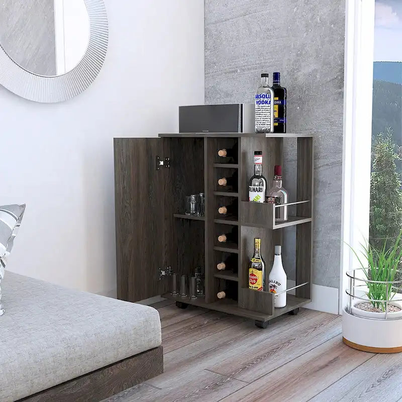 2-Shelf 6-Bottle Bar Cart with Division