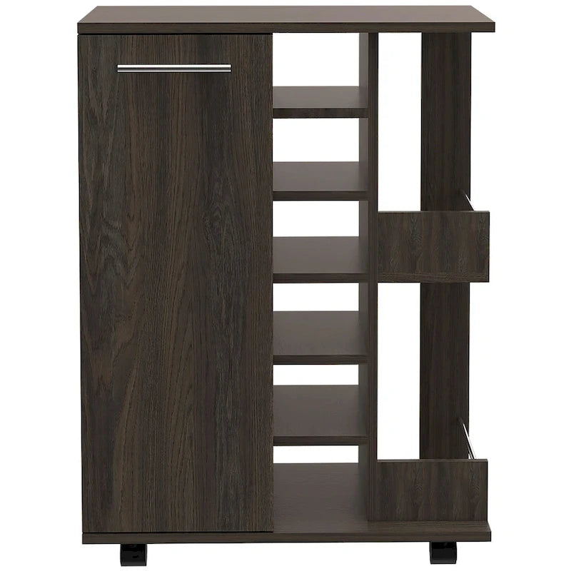 2-Shelf 6-Bottle Bar Cart with Division