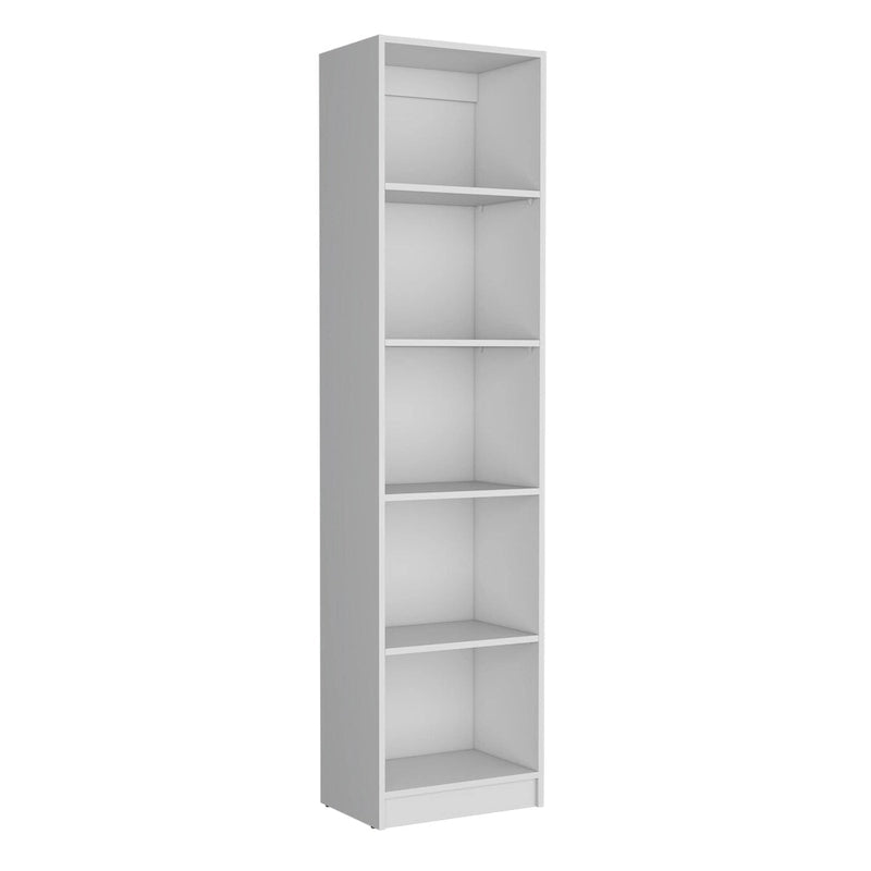 Slim 5-Tier Bookcase with Narrow Design, White