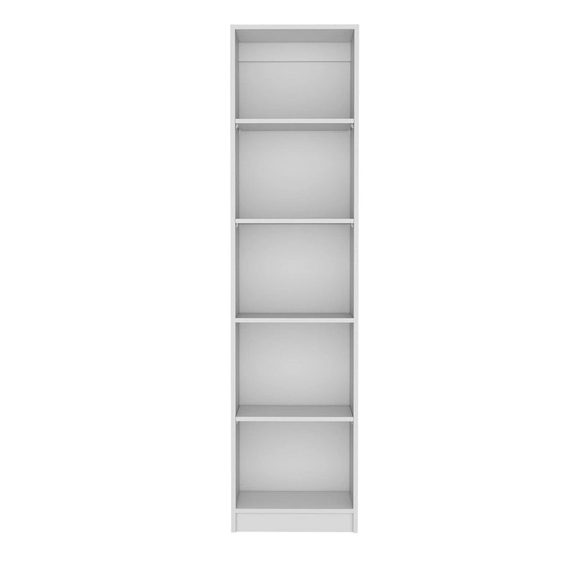 Slim 5-Tier Bookcase with Narrow Design, White