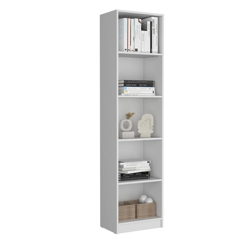 Slim 5-Tier Bookcase with Narrow Design, White