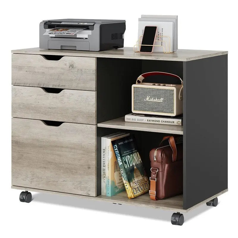 Wood File Cabinet, Mobile Lateral Filing Cabinet - 15.7D x 31.3W x 24.7H
