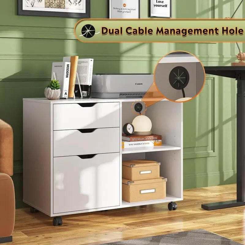 Wood File Cabinet, Mobile Lateral Filing Cabinet - 15.7D x 31.3W x 24.7H