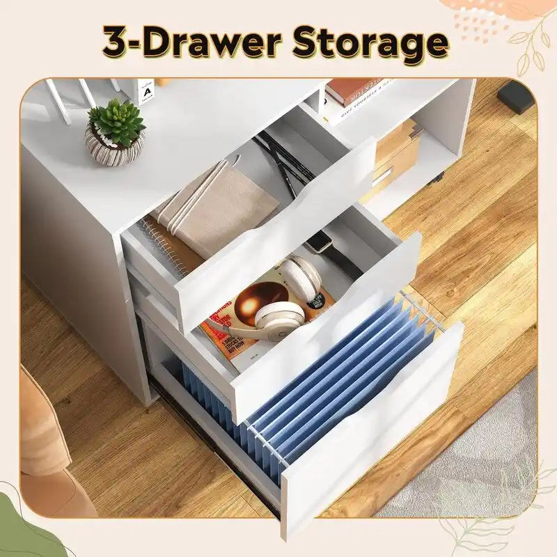 Wood File Cabinet, Mobile Lateral Filing Cabinet - 15.7D x 31.3W x 24.7H