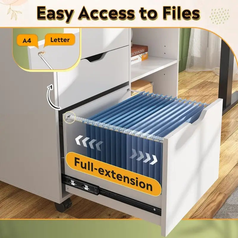 Wood File Cabinet, Mobile Lateral Filing Cabinet - 15.7D x 31.3W x 24.7H