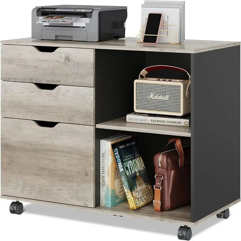 Wood File Cabinet, Mobile Lateral Filing Cabinet - 15.7D x 31.3W x 24.7H